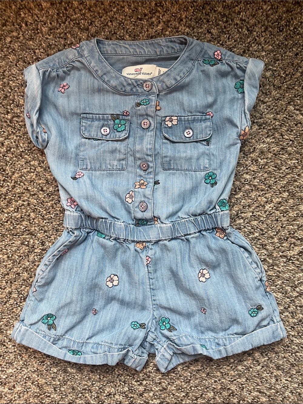 Vineyard Vines Denim Floral Romper - Size 3T